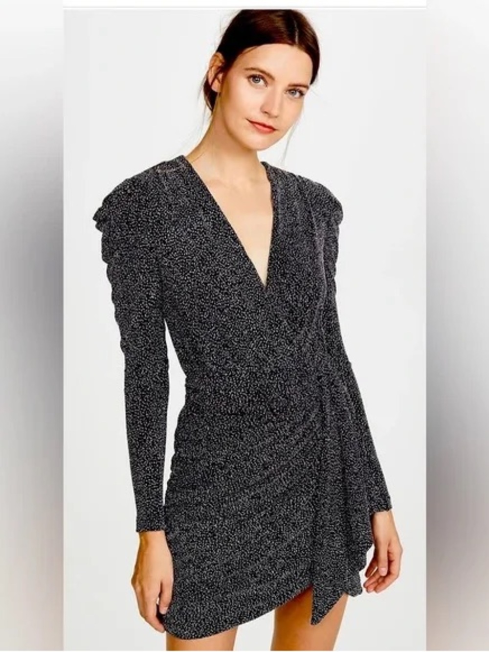 Jonathan Simkhai Metallic Wrap Effect Jersey Mini Dress in Gunmetal Glitter